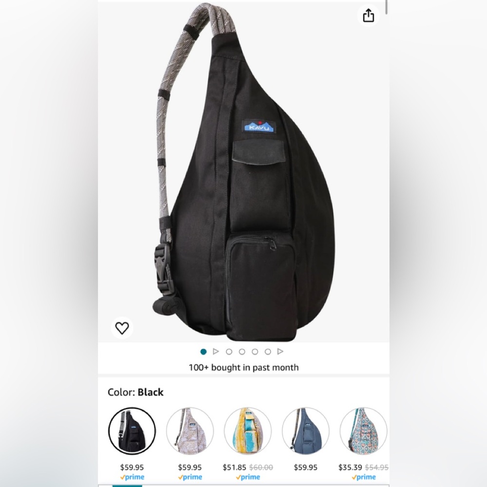 Kavu bag w adjustable strap. Two small pockets, zips each side for larger pocket